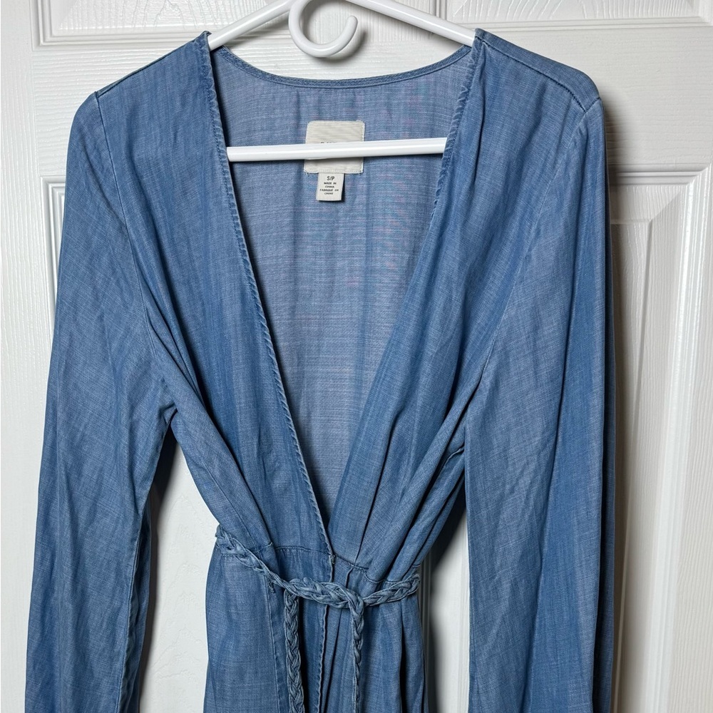 Guess Blue Wrap Dress Long Sleeve Womens SP Casual Soft Babydoll Feminine Flowy
